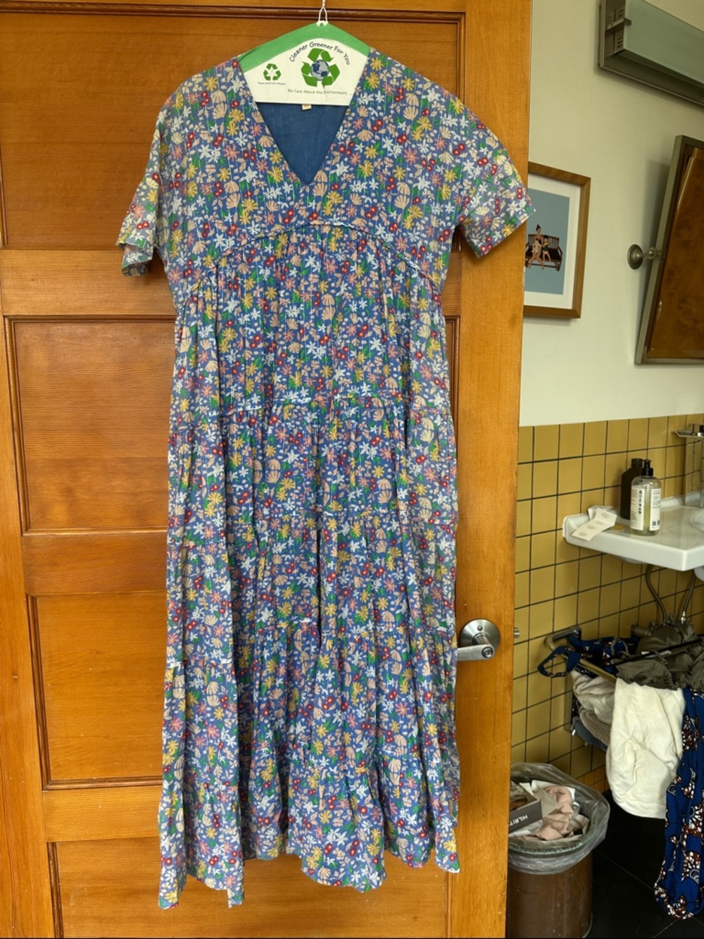 Floral Blue Tiered V-Neck Maxi Dress